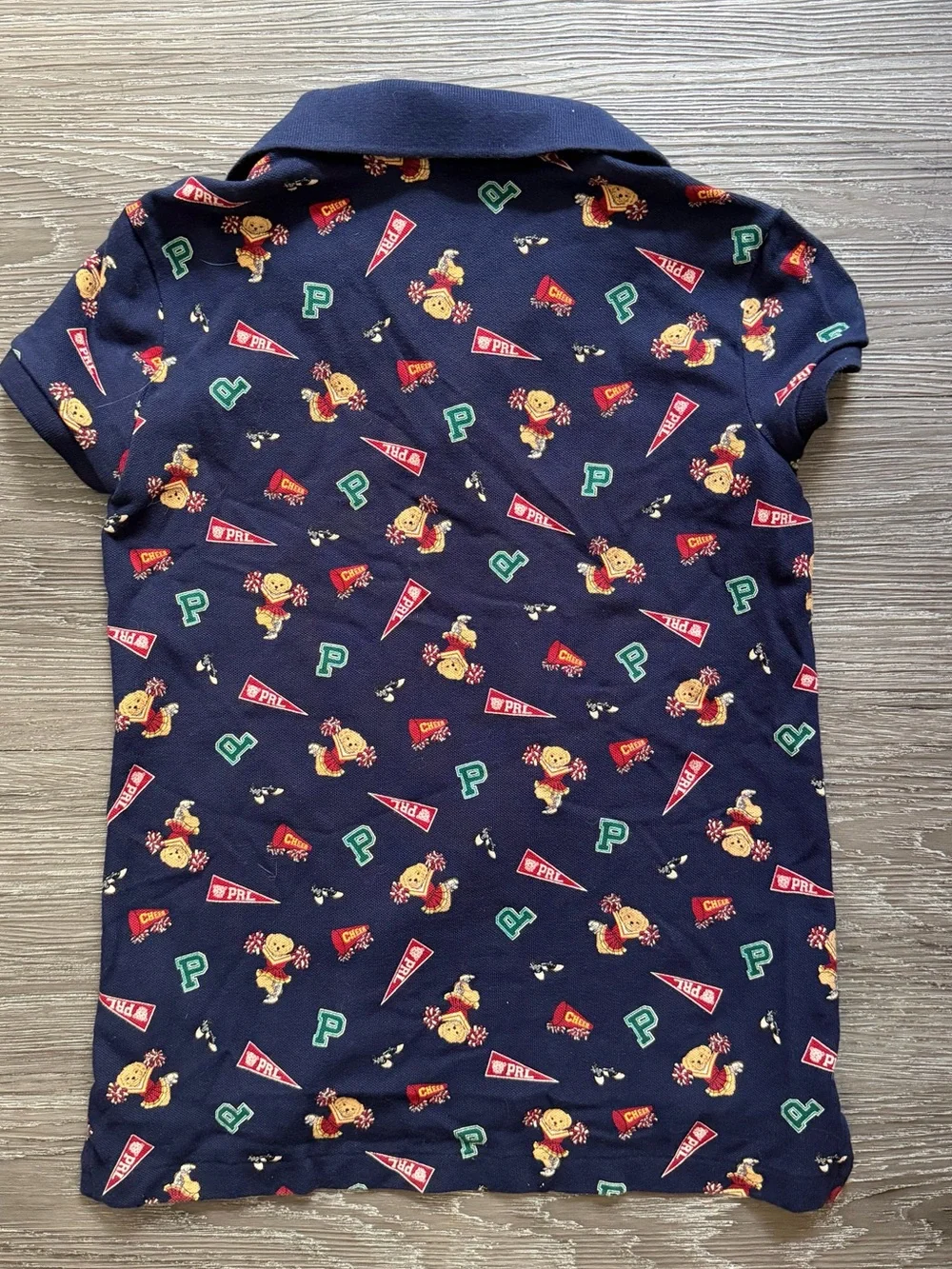Ralph Lauren Navy Kids Polo with Cheer Bear and Pennant Print